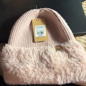 CC Pink Knit Beanie with Faux Fur Trim BRAND NEW NEVER WORN